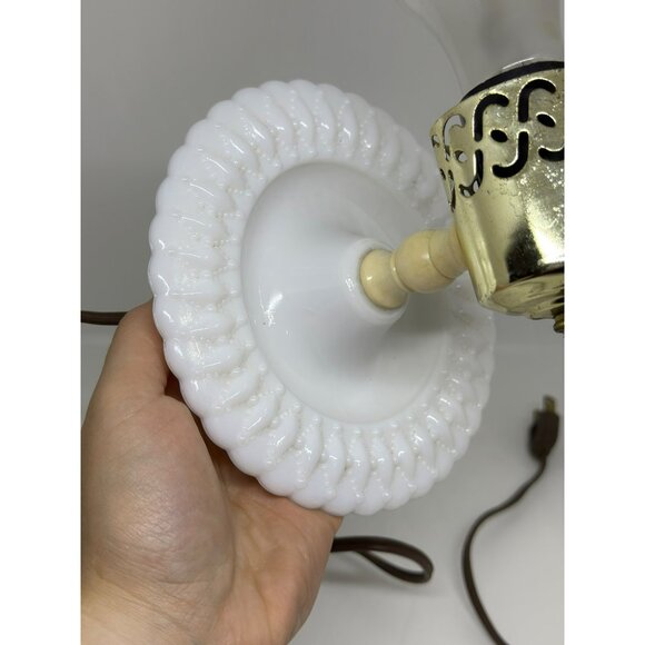 VTG White Milk Glass Lamp Brass Accents Electric Cord And Bulb Holder MCM TESTED - Picture 4 of 8